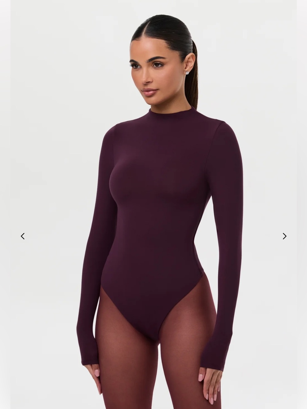Naked Wardrobe Long-Sleeve Mock Neck Bodysuit in Deep Plum. NWT. Size Medium